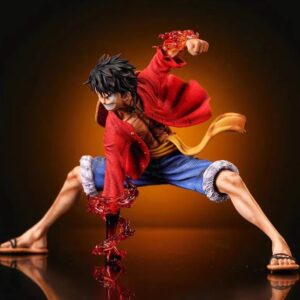 Figurine Luffy en posture de combat dynamique - 25 cm - détails de la pose et du chapeau de paille