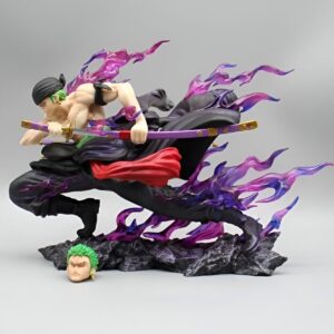 Figurine Roronoa Zoro Haki 20 cm avec flammes violettes et visage interchangeable