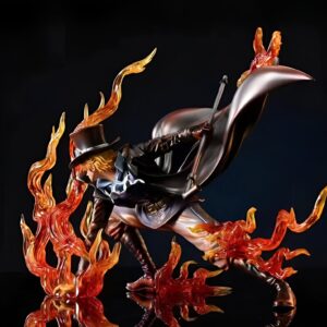 Statue Sabo enflammé avec chapeau et lunettes, flammes dynamiques