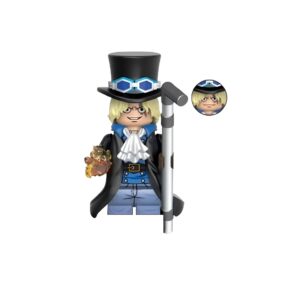 Figurine Sabo en style briques Lego avec chapeau et bâton travaillé