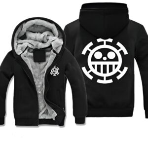 Hoodie noir One Piece Trafalgar Law Jolly Roger Heart Pirates