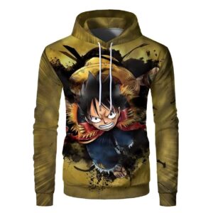 Hoodie Luffy avec impression 3D dynamique style aventure Mugiwara