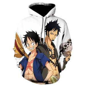 Hoodie One Piece avec impression Luffy et Law en mélange coton polyester