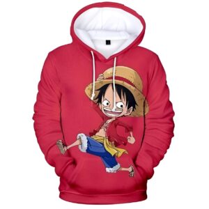 Sweat à capuche One Piece aux couleurs rouge et noir avec motif Luffy Chapeau de Paille