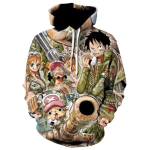 Hoodie style militaire avec motifs tactiques inspirés du Chapeau de Paille One Piece