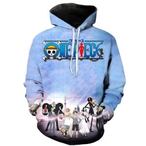 Hoodie polyester avec tous les personnages de l'équipage Mugiwara du Chapeau de Paille réunis