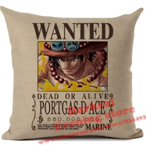 Housse de coussin 45x45cm au motif avis de recherche de Portgas D Ace One Piece