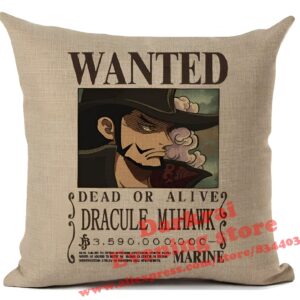 Housse coussin 45x45 cm avec design avis de recherche Dracule Mihawk One Piece polyester