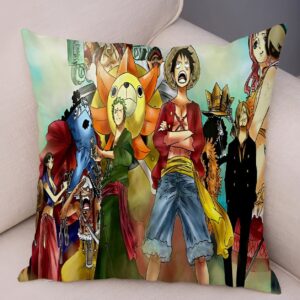 Housse de coussin One Piece mettant en vedette l'équipage complet du Chapeau de Paille avec motif coloré détaillé