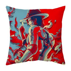 Housse de coussin 45x45 cm One Piece Luffy Ace, impression polyester recto