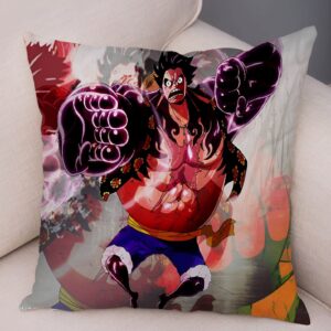 Housse coussin Luffy capitaine Mugiwara posture combat One Piece polyester 45x45