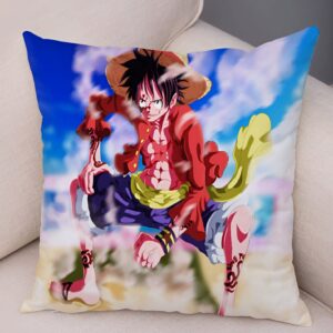 Housse coussin Luffy style manga trait Oda One Piece polyester 45x45 cm