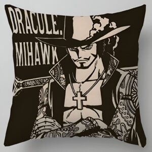 Housse de coussin Dracule Mihawk One Piece, polyester 45x45 cm, design du plus grand épéiste
