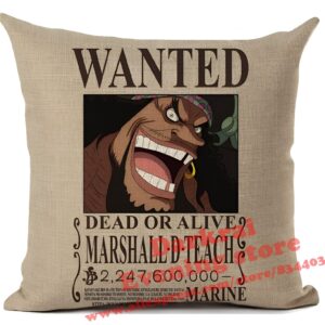 Housse de coussin 45x45 cm avec avis de recherche de Marshall D. Teach le Yonko Blackbeard, décoration One Piece en polyester