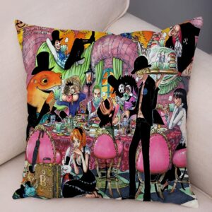 Housse coussin One Piece équipage Mugiwara scène repas dîner polyester 45x45