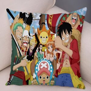 Housse de coussin One Piece avec motif de l'équipage Mugiwara, personnages Luffy, Zoro, Nami et compagnons