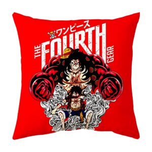 Housse de coussin Luffy en Gear 4, transformation iconique One Piece sur fond blanc