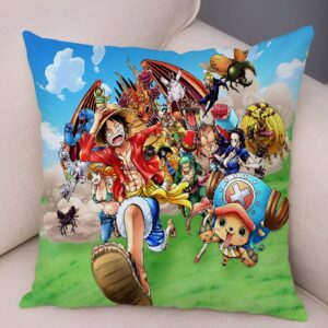 Housse coussin One Piece Luffy nakamas Mugiwara polyester 45x45
