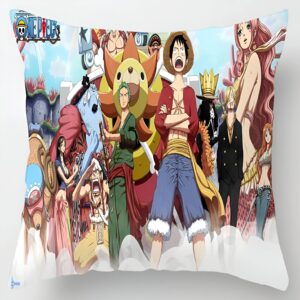 Housse de coussin One Piece avec Luffy et ses compagnons, 45x45 cm, polyester durable