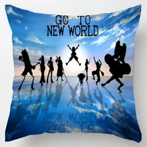 Housse coussin 45x45 cm New World One Piece polyester impression détaillée équipage Mugiwara