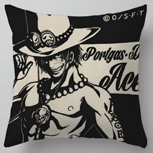 Housse de coussin manga Portgas D. Ace One Piece, design soigné polyester 45x45 cm