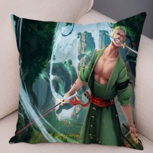 Housse coussin Zoro trois sabres style manga One Piece polyester 45x45 cm