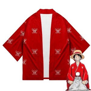 Kimono rouge Luffy Wano Kuni polyester léger cosplay One Piece