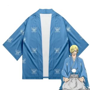 Kimono Sanji Wano Kuni en coton avec motif Jolly Roger, tailles XXS à 4XL
