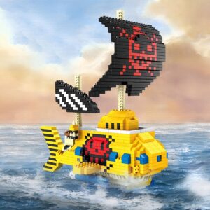 Kit NanoBlock du sous-marin Polar Tang avec voile Jolly Roger du Heart Pirates, 1500 pièces de construction miniature