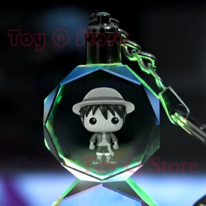 Porte-cles Luffy cristal grave One Piece lampe LED 3D capitaine Mugiwara