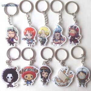 Lot de 10 porte-clés en métal style chibi représentant les personnages de One Piece