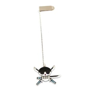 Marque-page métal gravé du Jolly Roger de Roronoa Zoro, accessoire One Piece Mugiwara