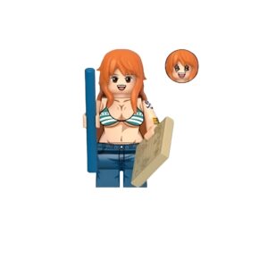 Minifigurine Nami avec ses traits distinctifs, navigatrice et cartographe des Mugiwara One Piece