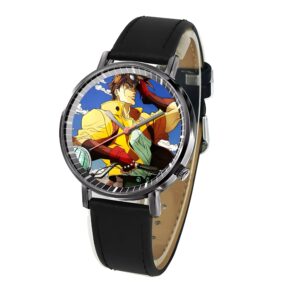 Montre noire thème Joseph Joestar, cadran portrait et cuir synthétique