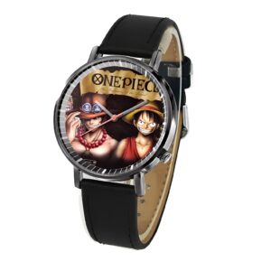 Montre cuir noir frères Luffy et Ace, hommage Marineford One Piece