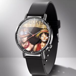 Montre One Piece Luffy et Ace fraternité, cadran 4mm, bracelet cuir 21,5cm, design dynamique