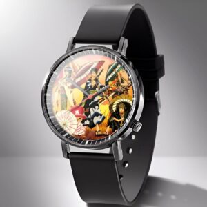 Montre au cadran Wano Kuni avec motifs samouraï et bracelet simili cuir