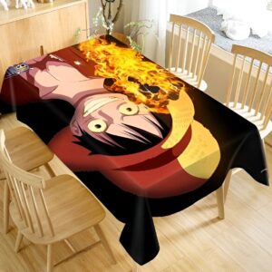 Nappe One Piece motif Luffy Flammes en tissu Oxford