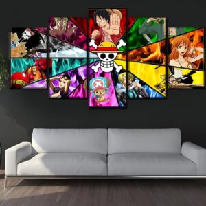 Tableau 5 pièces One Piece toile coton-lin, impression haute définition représentant des scènes du manga