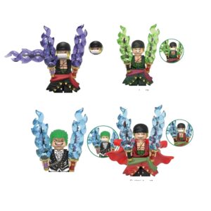 Pack de quatre mini-figurines Zoro dans ses formes distinctes: Santoryû, Nitoryû, Ittoryû et Haki des Rois de One Piece