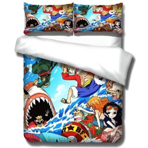 Parure de lit aux couleurs de l'équipage Luffy One Piece avec motifs dynamiques du manga