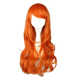 Perruque longue ondulée orange style Nami cosplay One Piece