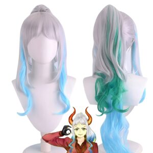 Perruque cosplay Yamato cheveux blancs bleus One Piece