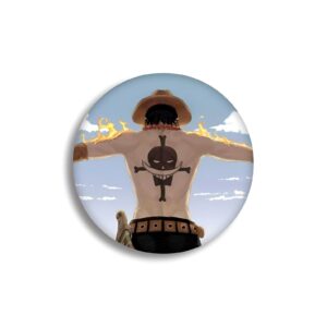 Pin hommage Ace flamme métal rond 58mm One Piece