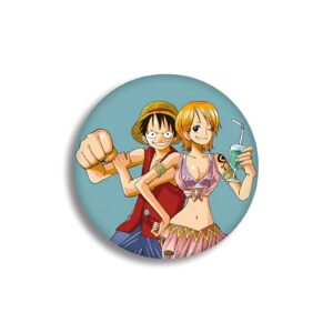 Pin's rond 58 mm Luffy et Nami style cocktail One Piece