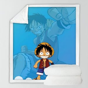 Plaid Luffy Chibi 150x200cm polyester molletonné bleu