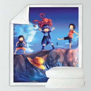 Plaid molletonné Luffy Ace Sabo 150x200cm, illustration des trois frères