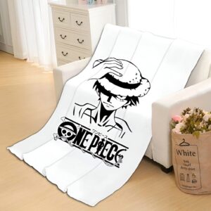 Plaid One Piece Monkey D Luffy graphique noir et blanc 80x120cm