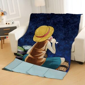 Plaid One Piece motif nuit étoilée silhouettes Mugiwara 80x120cm
