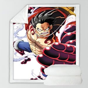Plaid One Piece présentant Luffy en transformation Gear 4, avec détails musculaires et aura de puissance